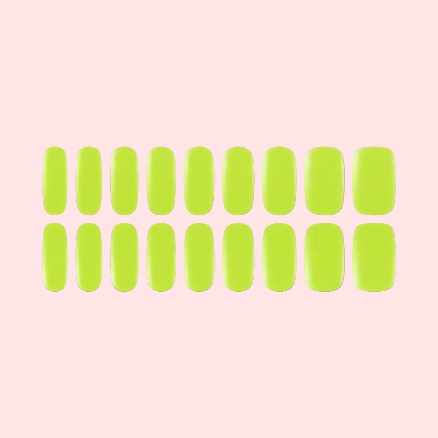 Row of lime green oval stickers on a pink background