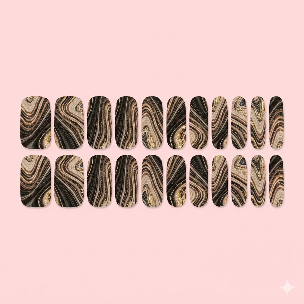 Marbled nail art stickers on a pink background