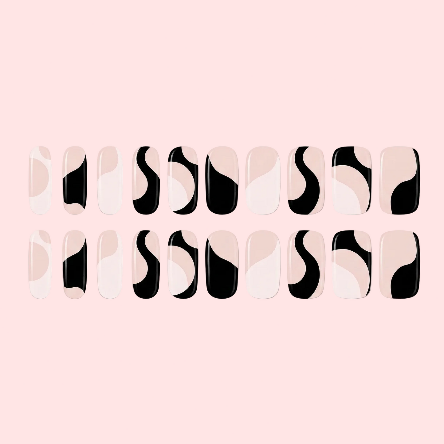 Black and white abstract shapes on a pink background
