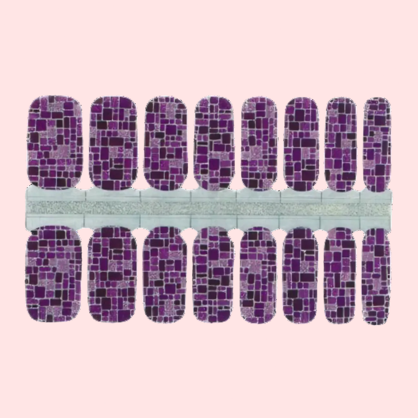 Purple mosaic nail wrap strips on a white background