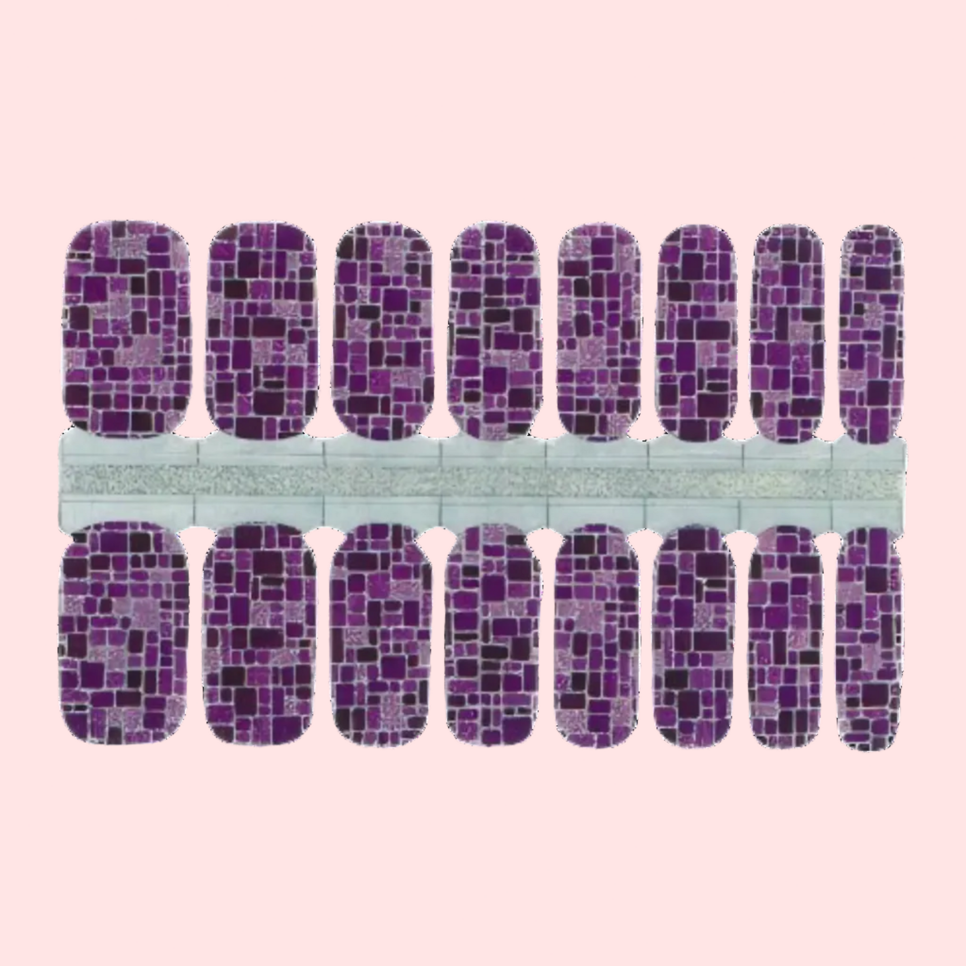 Purple mosaic nail wrap strips on a white background